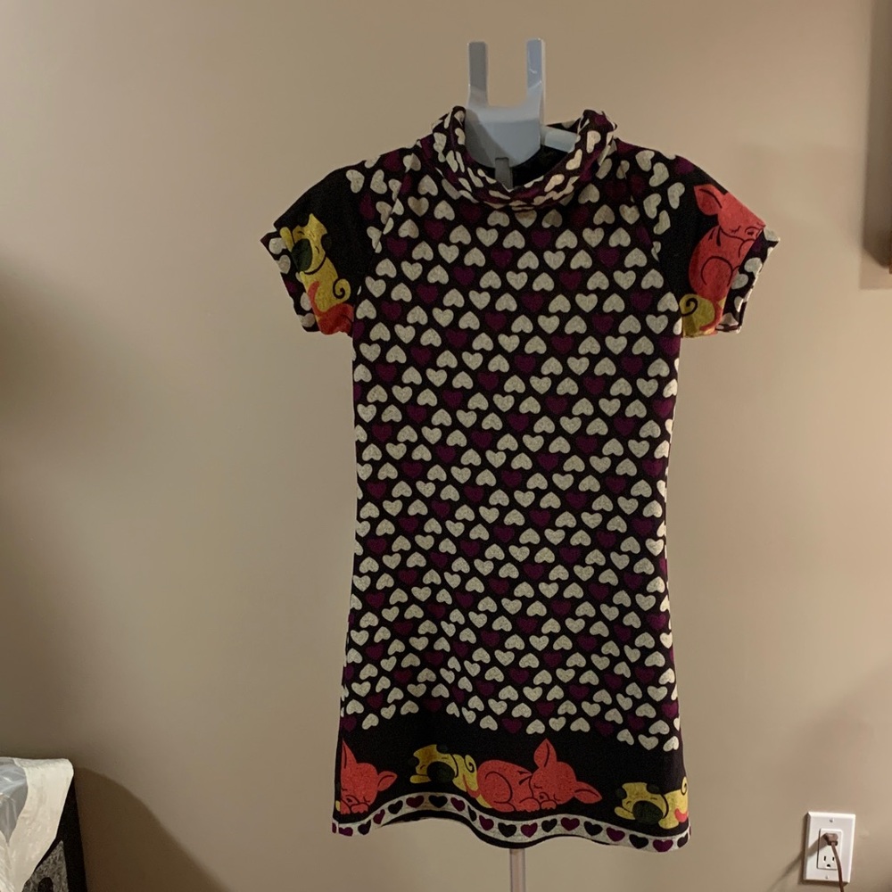 Palme Heart Patterned Short Sleeve Dress with puppies Size Medium/Large